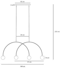 ALDEX Lampada a sospensione Una 4, metallo, vetro, 4 luci, rosso corallo