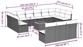 Set Divani da Giardino 14pz con Cuscini in Polyrattan Nero