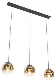 Lampada a sospensione Art Déco nera con vetro oro oblungo 3 luci - Pallon