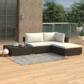 Set divani da giardino 4 pz con cuscini in polyrattan marrone