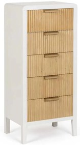 Cassettiera con 5 cassetti in bianco e legno naturale - 40X30X92H