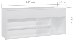 Panca Portascarpe Bianco Lucido 105x30x45 cm in Truciolato