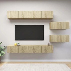 Set di mobili porta tv 6 pz rovere sonoma in legno multistrato