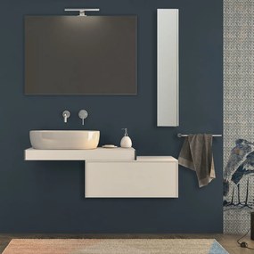 Mensolone per bagno bianco opaco 90 cm con specchio filo lucido, pensile da 100 cm e cassettone da 75 cm