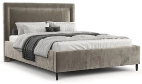 Letto matrimoniale imbottito beige con spazio contenitivo e rete 140x200 cm Baleine - Maison de Rêve