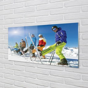 Quadro vetro acrilico Montagne degli sciatori invernali 100x50 cm
