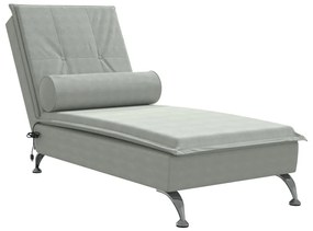 Chaise longue massaggi cuscino a rullo grigio chiaro in velluto