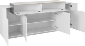 Credenza Moderna CORO: 4 Ante Battente e 1 Anta Ribalta Bianco Lucido - Cemento