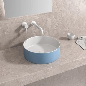 Kamalu - Lavabo tondo colore bianco-azzurro opaco 35cm | KLT-350AZ