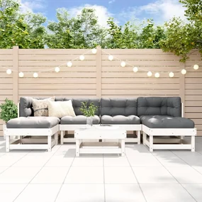 Set salotto da giardino 7 pz bianco in legno massello di pino