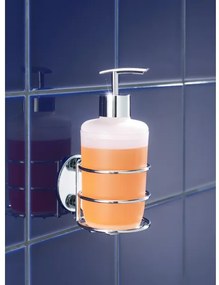 WENKO 18777100 - Dispenser di sapone TURBO-LOC rotondo in acciaio 7,5x16,5 cm cromo lucido/bianco