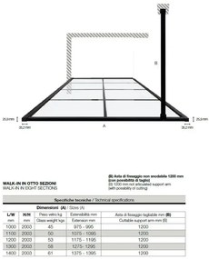 Parete Walk In H200 Anticalcare 8mm Trasparente Con Telaio A Finestra