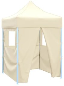 Gazebo Professionale Pieghevole con 4 Pareti 2x2m Acciaio Crema