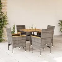 Set Pranzo Giardino 5 pz con Cuscini Grigio Polyrattan Acacia 3278700