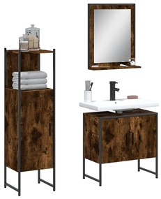 Set Mobili Da Bagno 3 Pz Rovere Fumo İn Legno Multistrato /