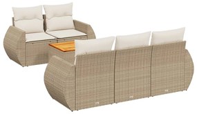 Set divano da giardino 6 pz con cuscini beige in polyrattan