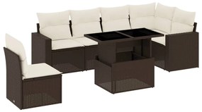 Set divani da giardino 7 pz con cuscini marrone in polyrattan