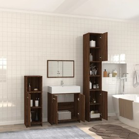 Set mobili da bagno 4 pz rovere marrone in legno multistrato