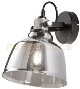 Applique vintage 1 luce in metallo nero e vetro fumè attacco e27