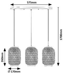 Rabalux 72093 - Lampadario ADALLA 3xE27/40W/230V in rattan su cavo