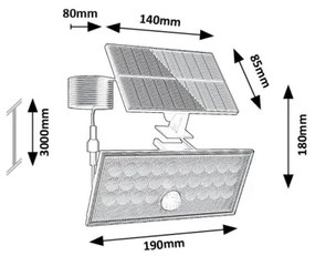 Rabalux 77129 - Faretto solare LED ZAVOD LED/8W/3,7V 1800mAh IP65 con sensore