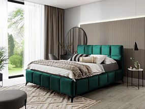 Letto matrimoniale con box contenitore California - 180 x 200 cm , Tessuto verde smeraldo