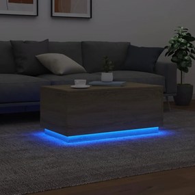 Tavolino da soggiorno con luci led rovere sonoma 90x50x40 cm