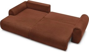 Divano angolare color mattone allungabile (con penisola a sinistra) con rivestimento in velluto a coste Lucien – Bobochic Paris