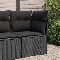 Divano Angolare da Giardino con Cuscini Nero in Polyrattan 365962