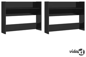 vidaXL Scarpiere a Muro 2pz Nero Lucido 80x18x60cm Legno Multistrato