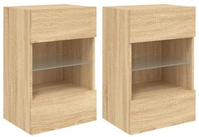 Mobili tv a parete con luci led 2pz rovere sonoma 40x30x60,5 cm