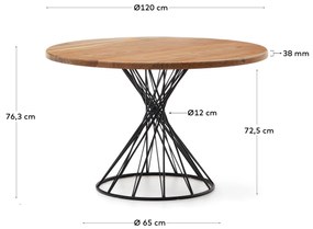 Kave Home - Tavolo rotondo Niut in legno massiccio di acacia e gambe in acciaio nero Ã˜ 120 cm