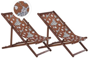Set di 2 sedie a sdraio legno acacia scuro motivo papaveri rosso e bianco ANZIO Beliani