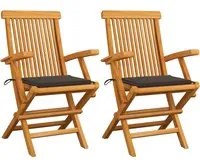 Sedie da Giardino e Cuscini Grigio Talpa 2 pz Massello di Teak 3062495