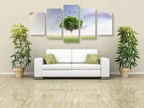 Quadri 5 pezzi – Albero solitario nel prato