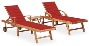 Lettini Prendisole 2 Pz Con Tavolo E Cuscino Massello Di Teak /