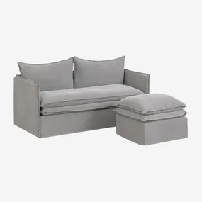 Set Da Soggiorno Grace In Lino E Cotone Con Divano 2 Posti E Pouf Tessuto Grigio Scuro - Sklum