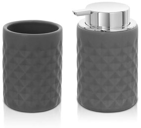 Set accessori bagno grigio da appoggio dispenser e portaspazzolini in ceramica Cristal