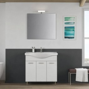 Mobile bagno da fissare con lavabo e specchio LIMA L 75 x H 80 x P 33.5 cm bianco frassinato, in truciolare effetto legno, 3 ante per vasca centrale