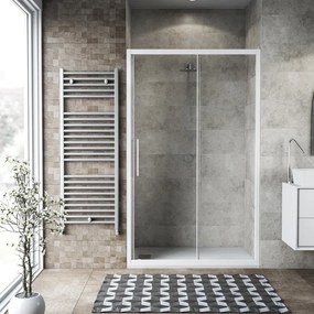 Porta doccia scorrevole L 142-146 cm x H 195 cm, per nicchia in vetro trasparente SP. 6 mm, profilo opaco bianco, serie Record