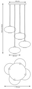 Lampadario 4 Luci Iris Base Tonda In Acciaio Nero Paralume Plissettato Bianco