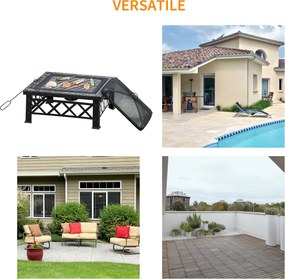 Berbecue a Legna 76x76x47 cm in Metallo Nero...