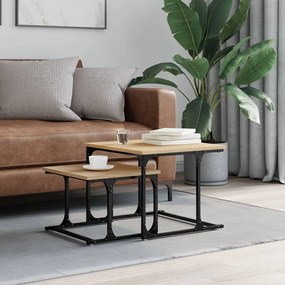Tavolini Impilabili 2 Pz Rovere Sonoma İn Legno Multistrato /