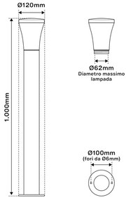 Paletto da Giardino 100cm Acciaio Inox CORTEN IK06 IP54 E27 Serie DELTA Colore Corten