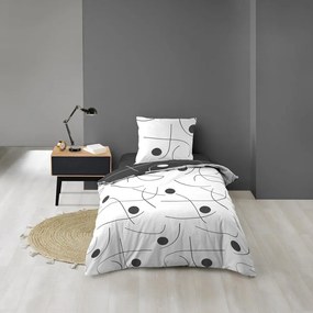 Set copripiumino e federa bianco/grigio scuro in microfibra per letto singolo 140x200 cm Sonate – douceur d'intérieur