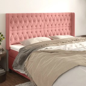 Testiera Ad Orecchio Rosa 183x16x118/128 Cm İn Velluto /