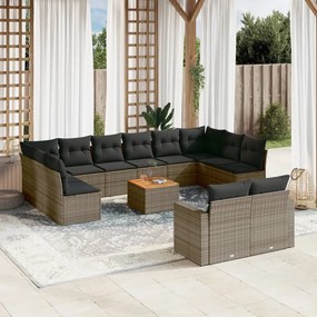 Set divani da giardino 13 pz con cuscini grigio in polyrattan