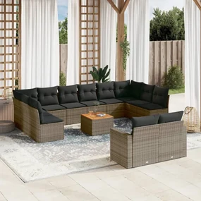 Set divani da giardino 13 pz con cuscini grigio in polyrattan