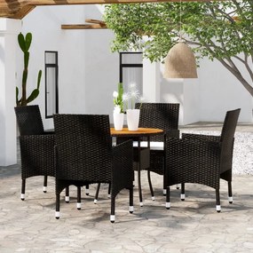 Set da pranzo per giardino 5 pz in polyrattan nero