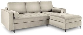 Divano letto angolare in velluto beige, angolo destro Santo - Milo Casa